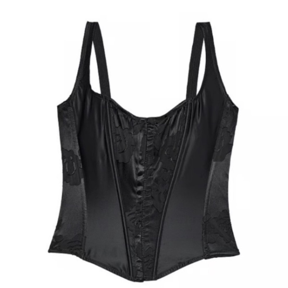 New! Victoria's Secret archives Very Sexy Black Satin Corset Bra top 4265